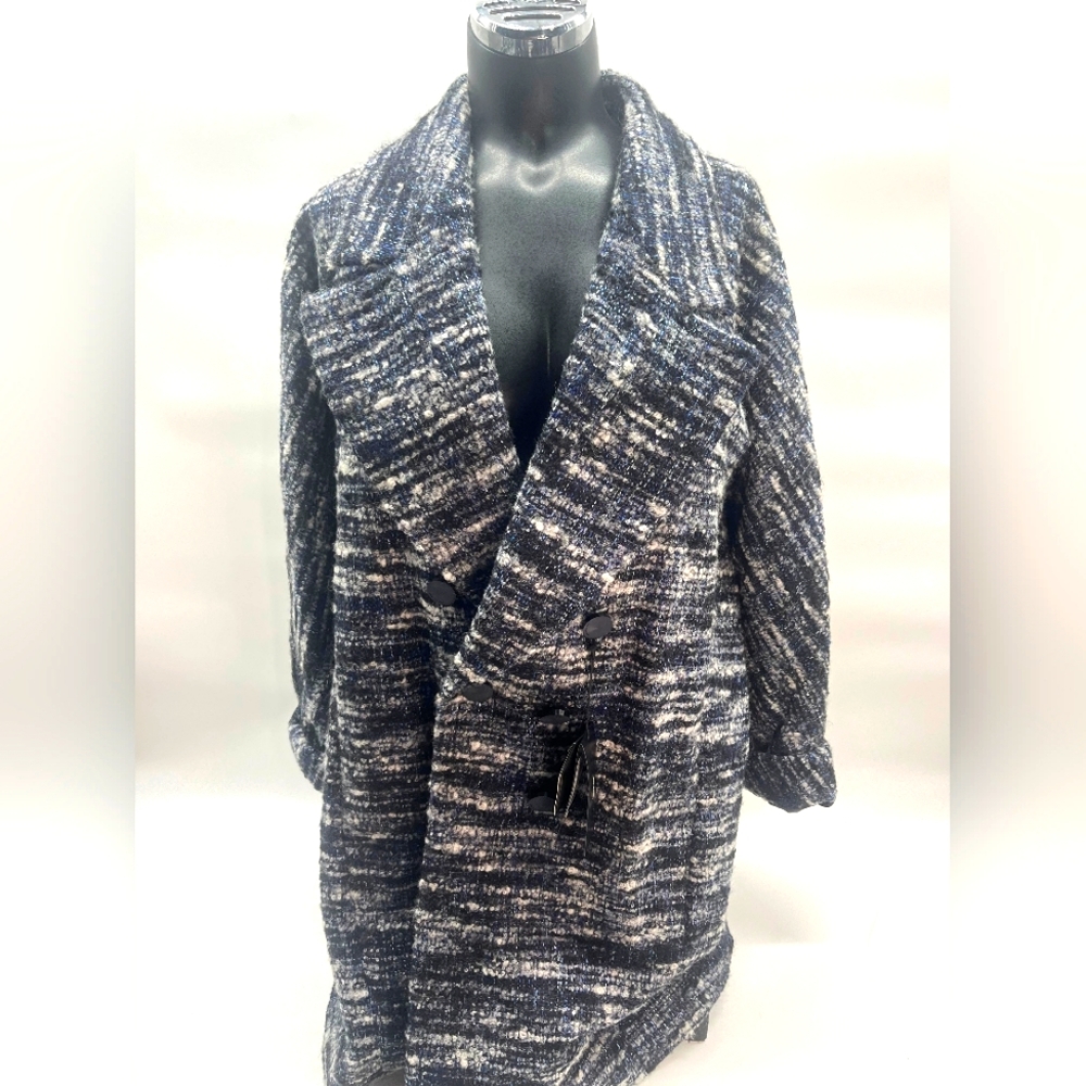 Hugo Boss dress coat blue black and white tweed NWT sz 12